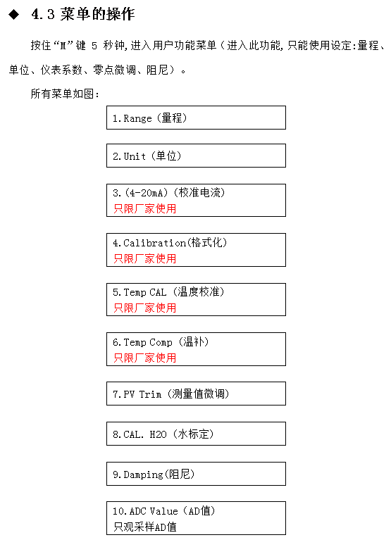 在線密度濃度計菜單設(shè)置